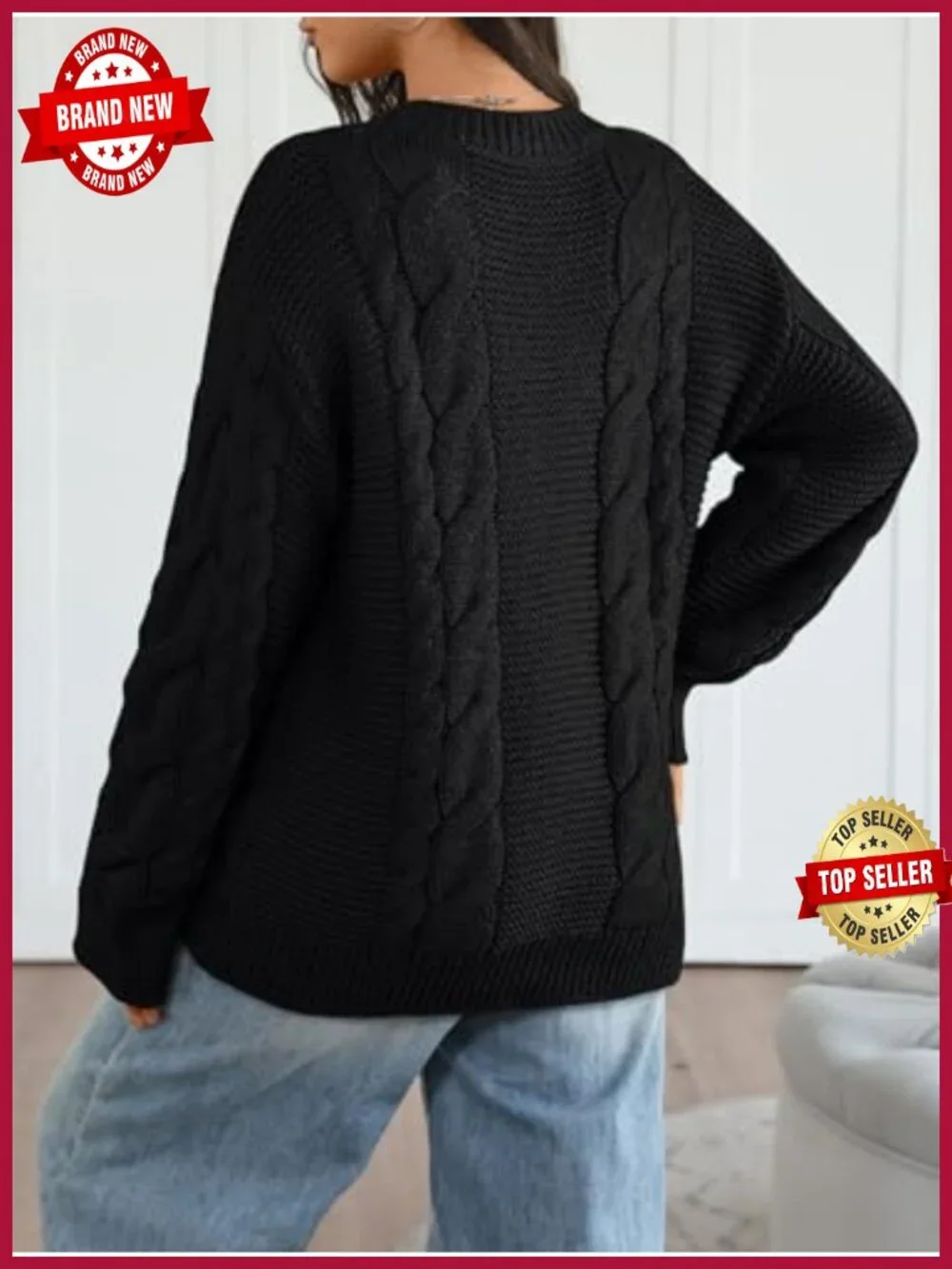 Women's Oversized Cable Knit Sweater Crew Neck Long Sleeve Cozy Fall Pullover